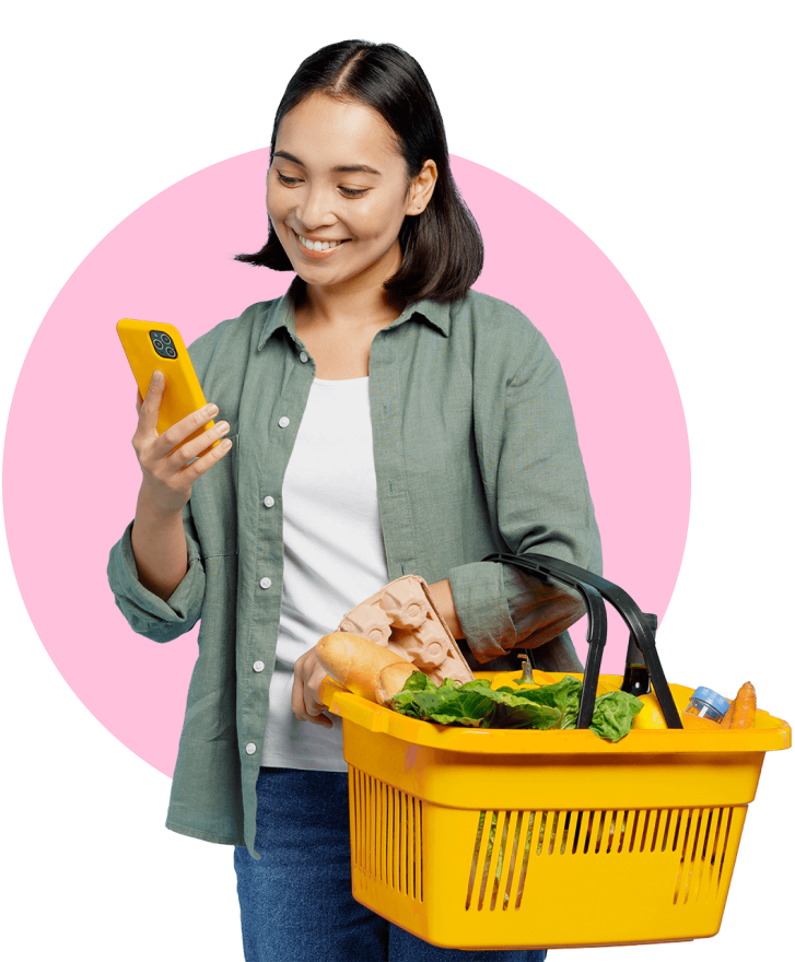 Woman uploading receipts for rewards